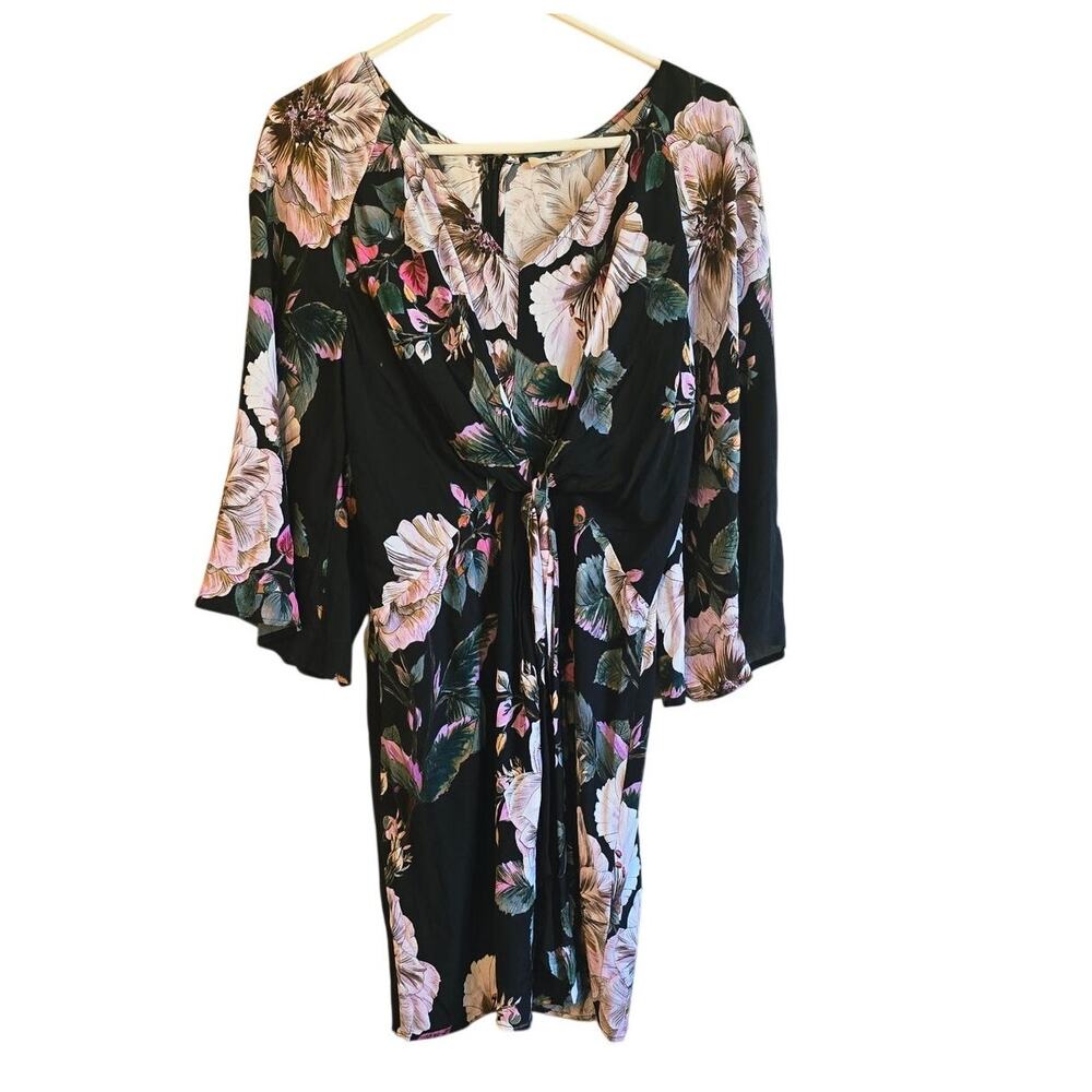 Lavender Brown floral kimono style mini dress size medium